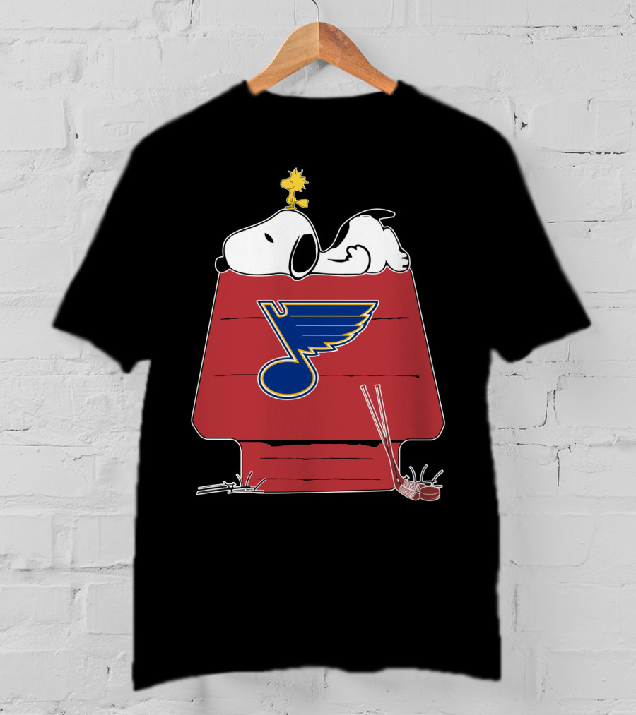 Snoopy And Woodstock With St. Louis Blues Logo On Doghouse T-Shirt