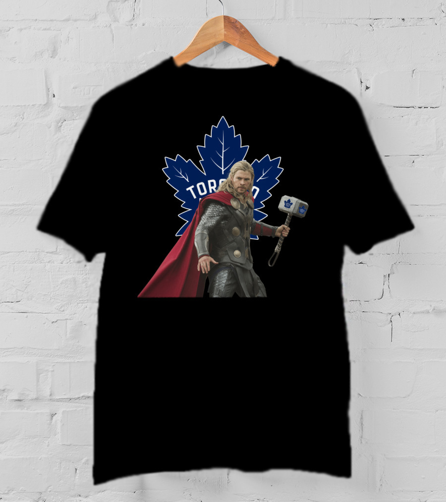 Toronto Maple Leafs Marvel Crossover Thor Holding Hockey Hammer T-Shirt
