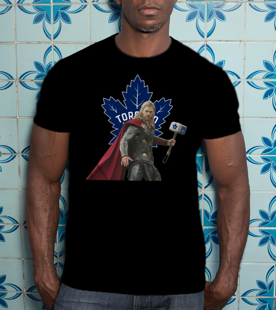 Toronto Maple Leafs Marvel Crossover Thor Holding Hockey Hammer T-Shirt