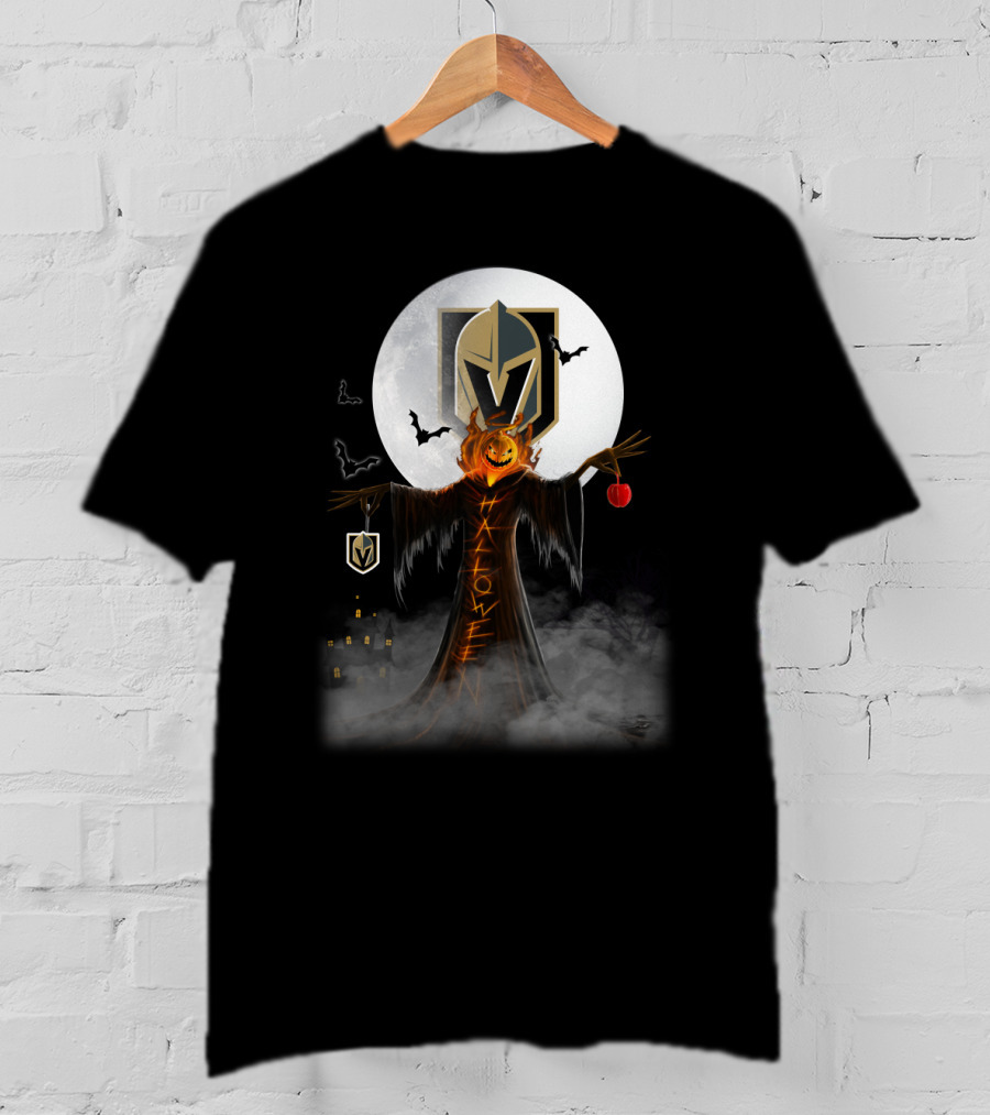 Halloween Vegas Golden Knights Pumpkin Castle Bats Moon T-Shirt
