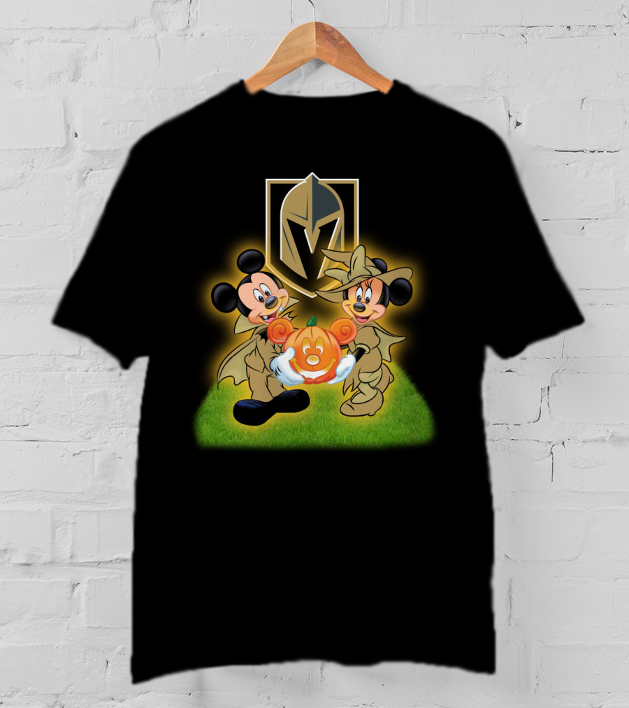 Vegas Golden Knights Halloween Mickey And Minnie With Pumpkin T-Shirt