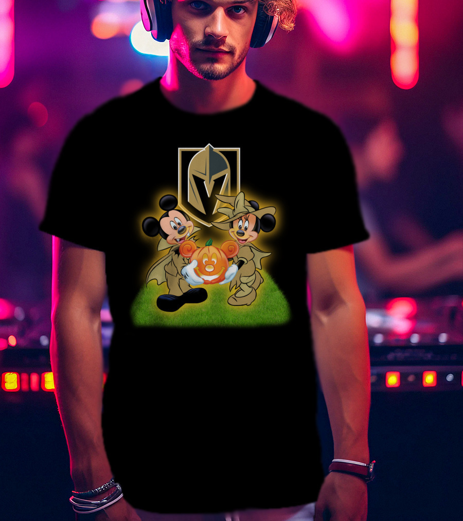 Vegas Golden Knights Halloween Mickey And Minnie With Pumpkin T-Shirt