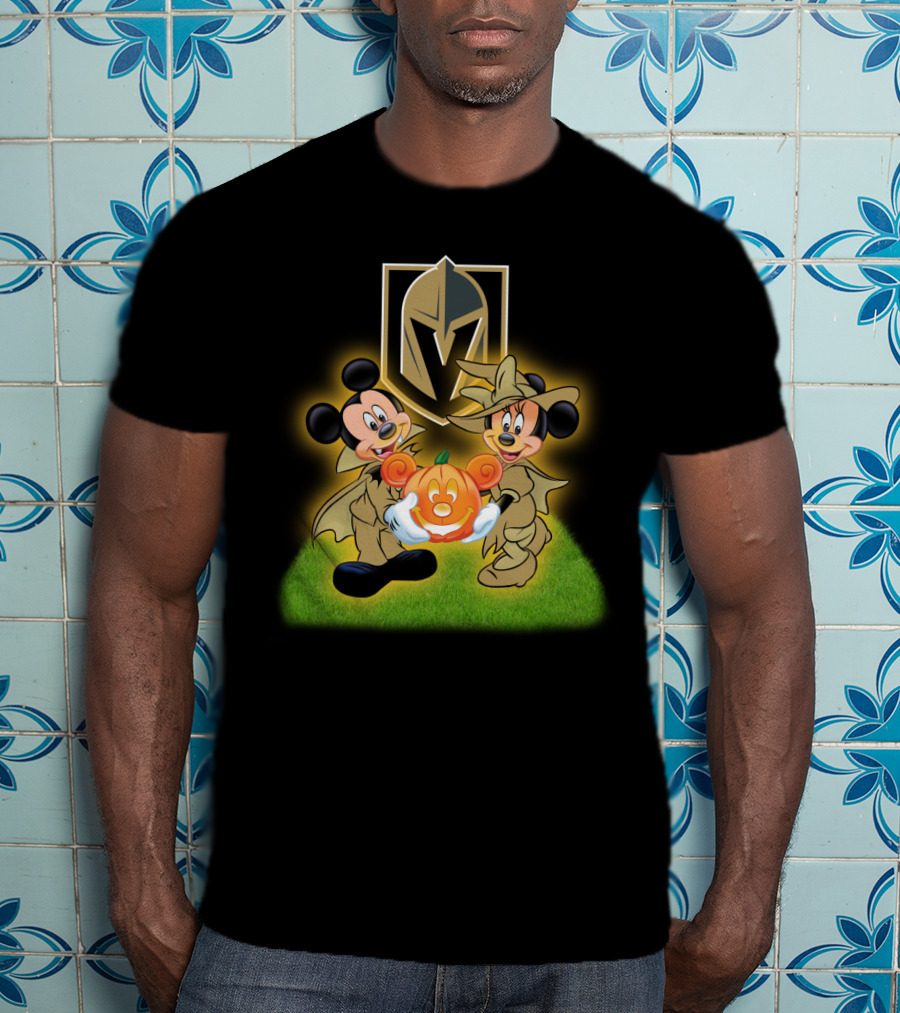 Vegas Golden Knights Halloween Mickey And Minnie With Pumpkin T-Shirt