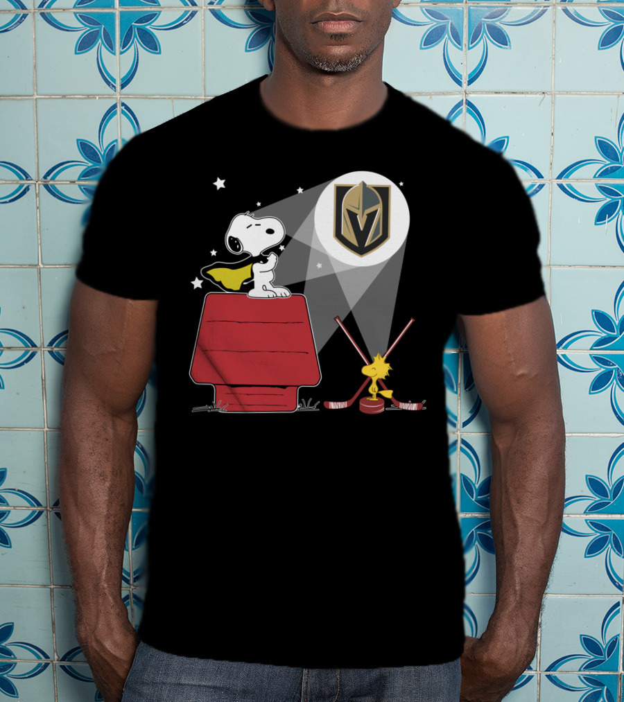 Snoopy And Woodstock With Vegas Golden Knights Logo Spotlight T-Shirt