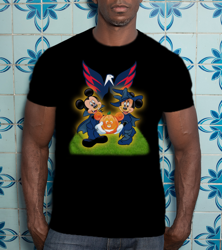 Halloween Washington Capitals Mickey And Minnie With Pumpkin T-Shirt