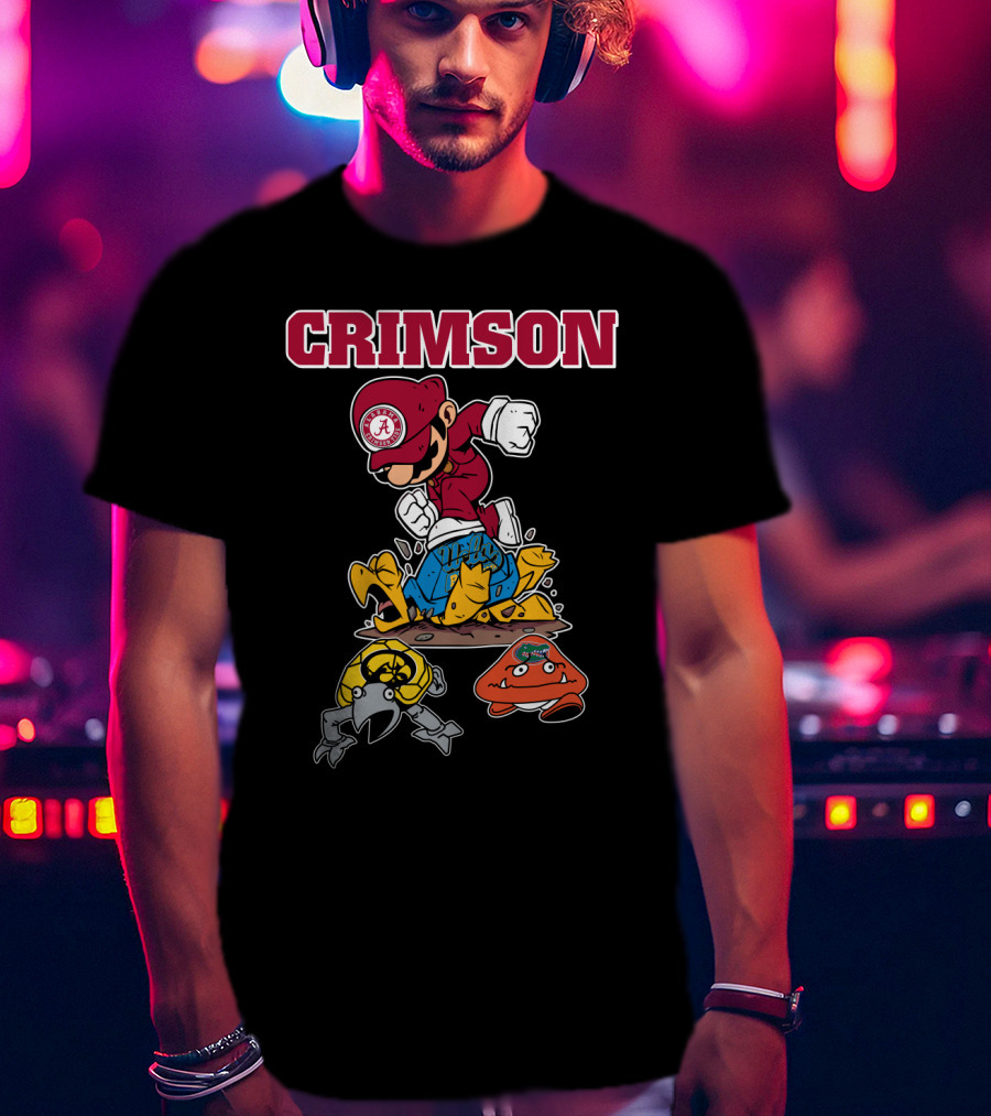 Crimson Alabama Football Parody Of Iconic Gaming Character With Rival Teams T-Shirt