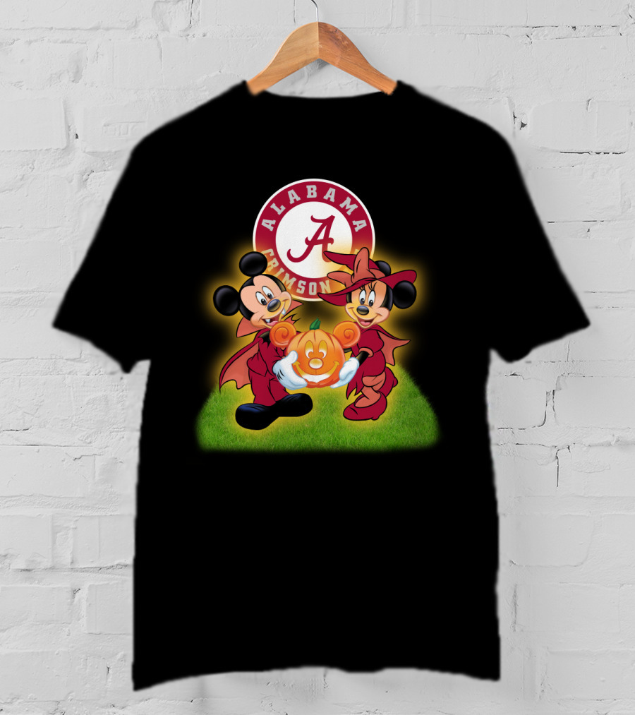 Alabama Crimson Tide Mickey And Minnie Halloween Football Pumpkin T-Shirt