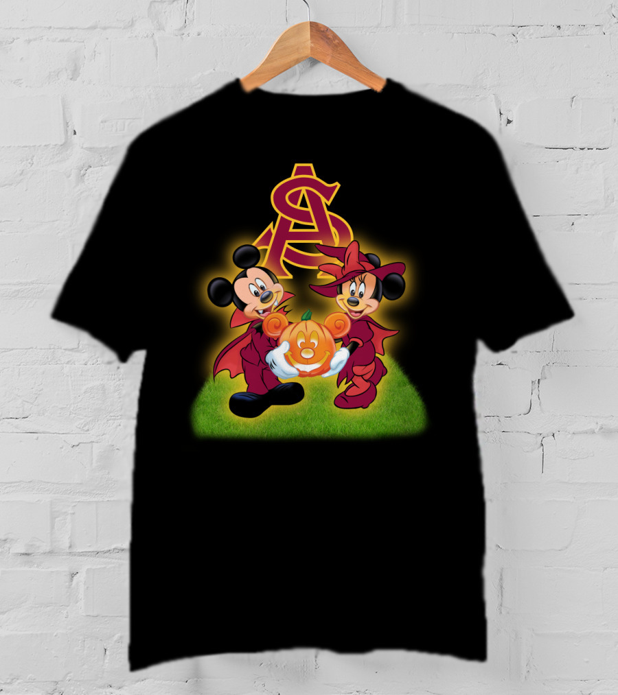 Arizona State Sun Devils Halloween With Mickey And Minnie Pumpkin Magic T-Shirt