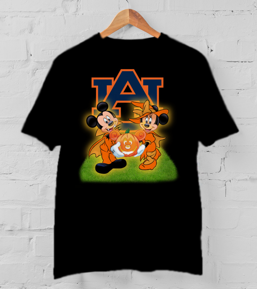 Auburn Football Halloween Mickey And Minnie Pumpkin T-Shirt