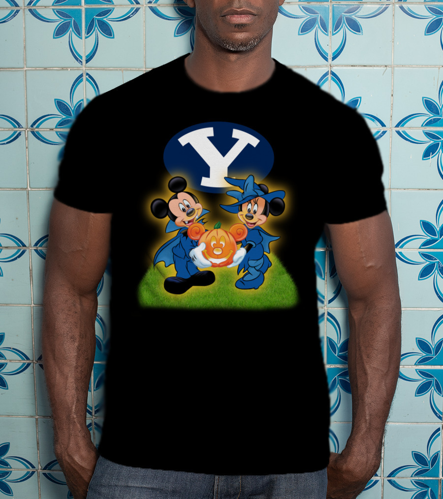 Byu Football Halloween Mickey Minnie Pumpkin T-Shirt