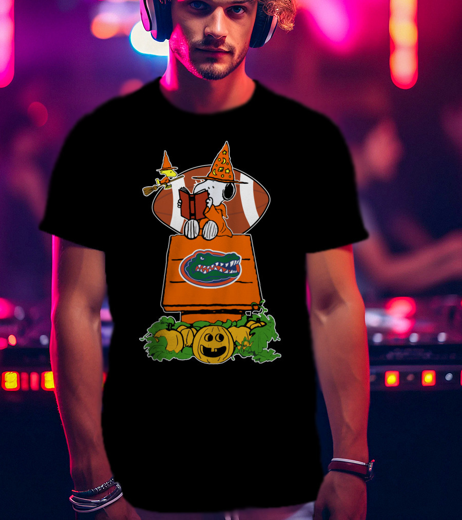 Florida Gators Halloween Football Peanuts Snoopy Woodstock Pumpkins T-Shirt