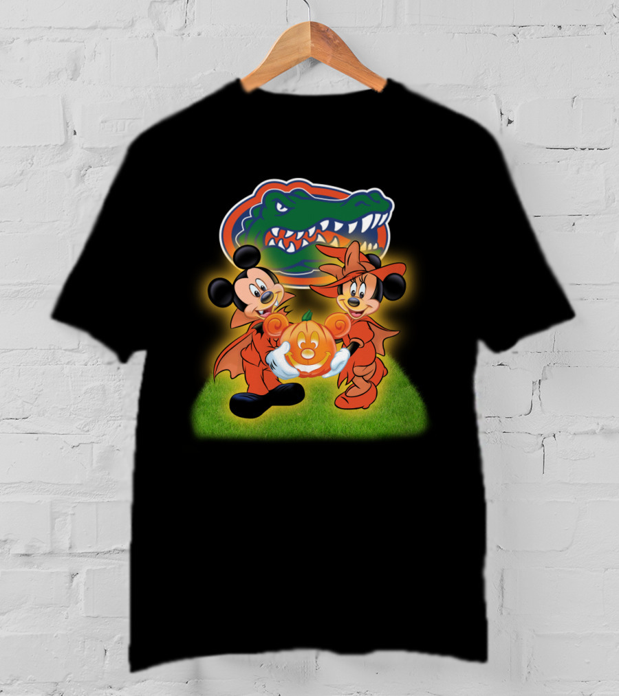 Halloween Florida Gators Football Mickey And Minnie With Pumpkin T-Shirt
