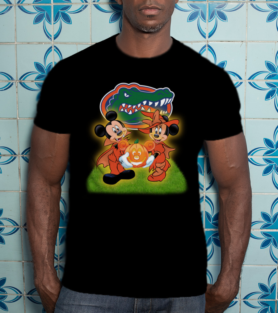 Halloween Florida Gators Football Mickey And Minnie With Pumpkin T-Shirt