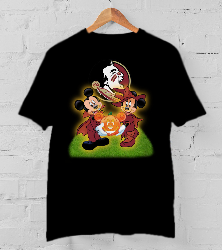Fsu Football Halloween Mickey And Minnie With Pumpkin T-Shirt