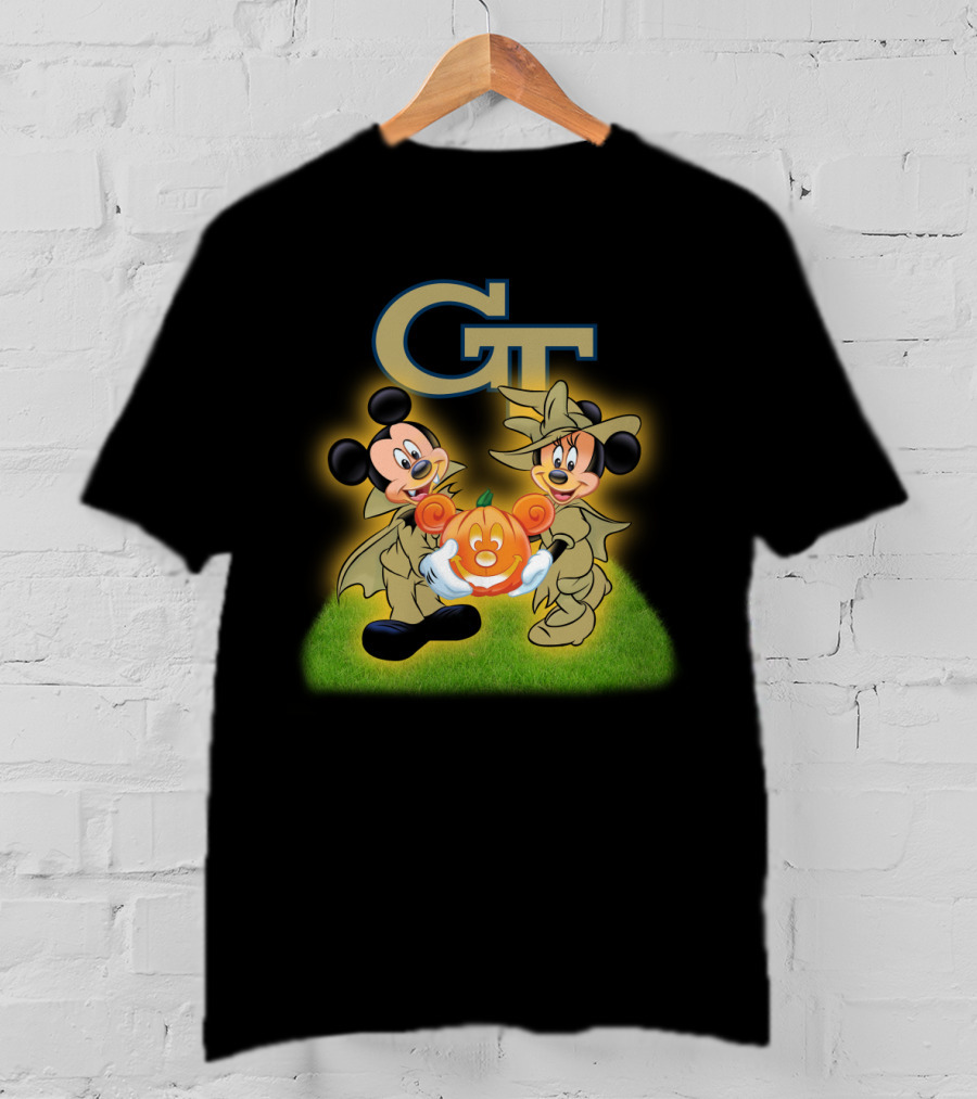 Gt Halloween Mickey And Minnie Football Pumpkin T-Shirt