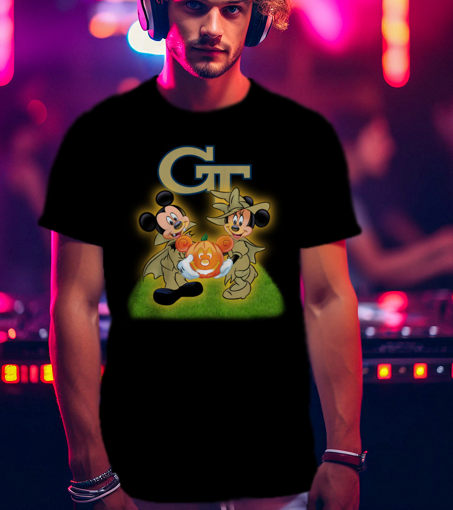 Gt Halloween Mickey And Minnie Football Pumpkin T-Shirt