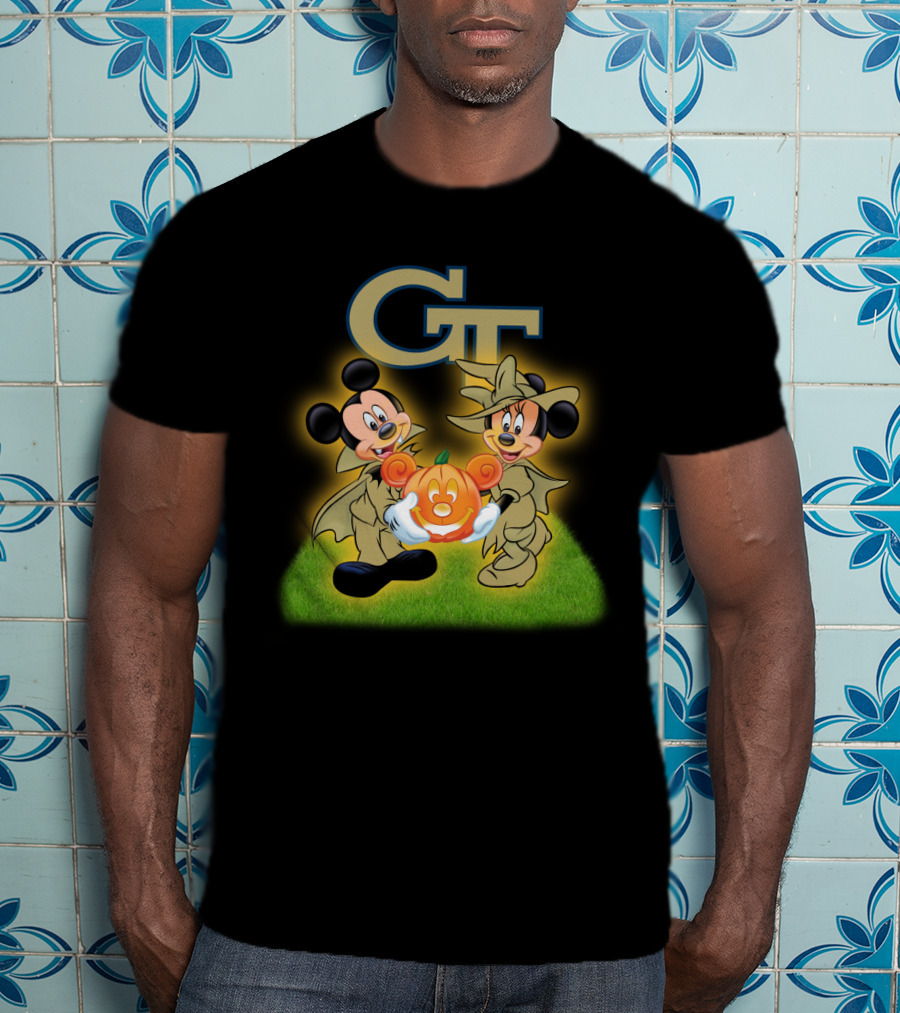 Gt Halloween Mickey And Minnie Football Pumpkin T-Shirt