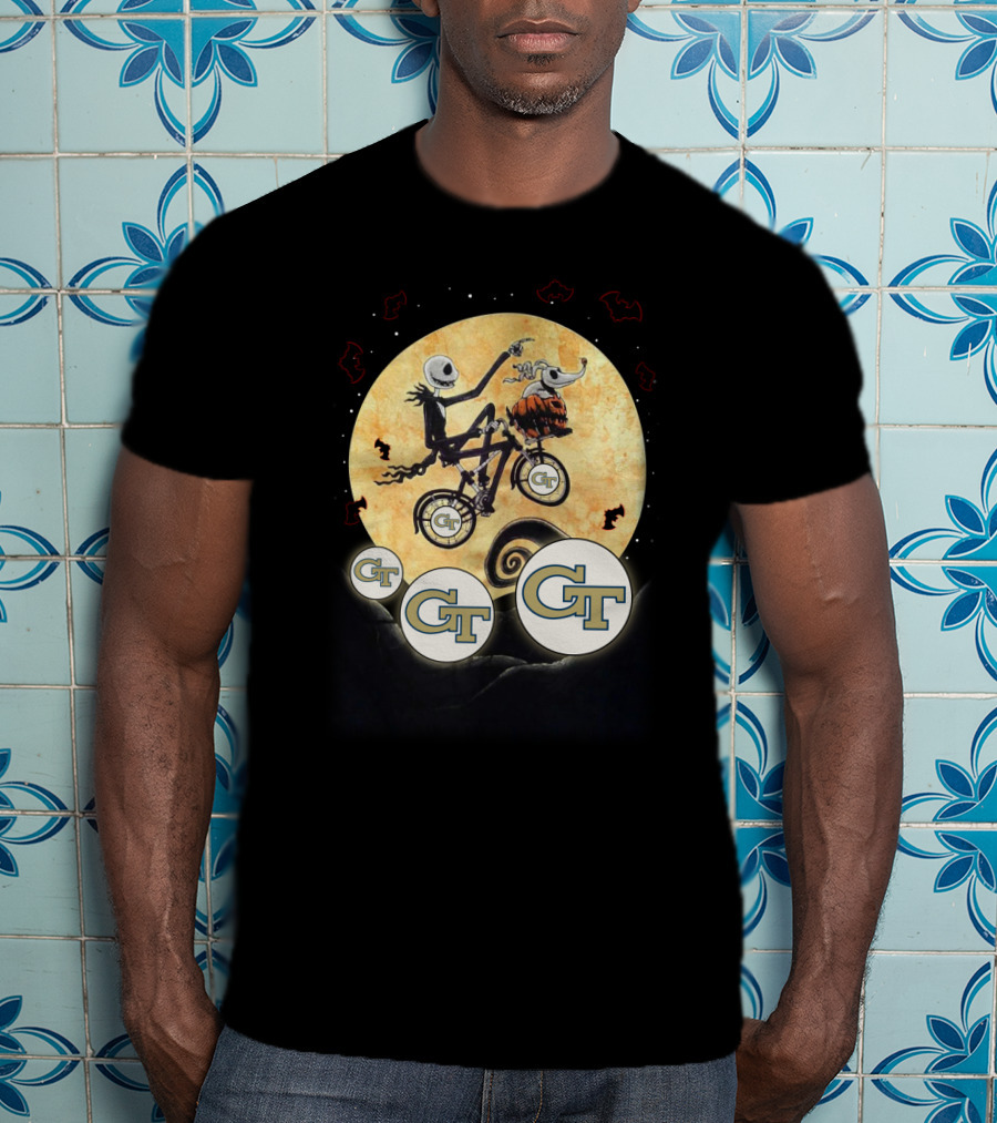 Halloween Georgia Tech Jack Skellington Moon Bicycle T-Shirt