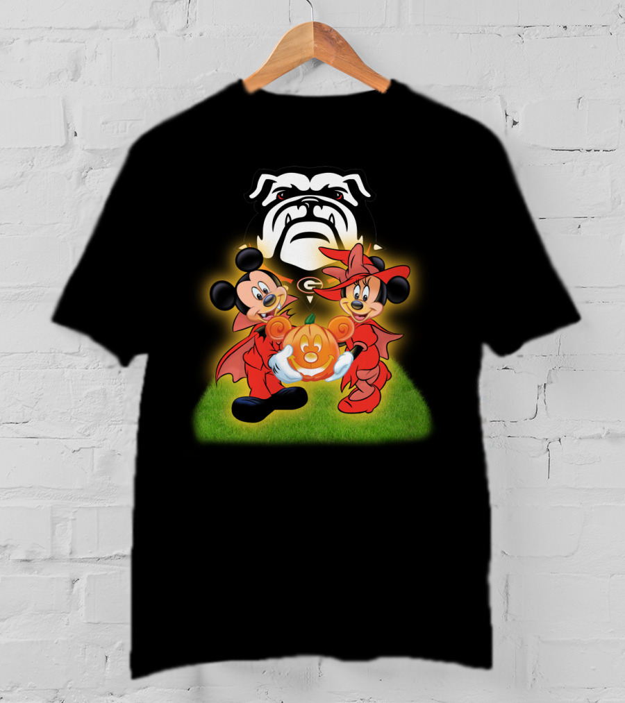 Halloween Georgia Bulldogs Mickey Minnie Pumpkin T-Shirt