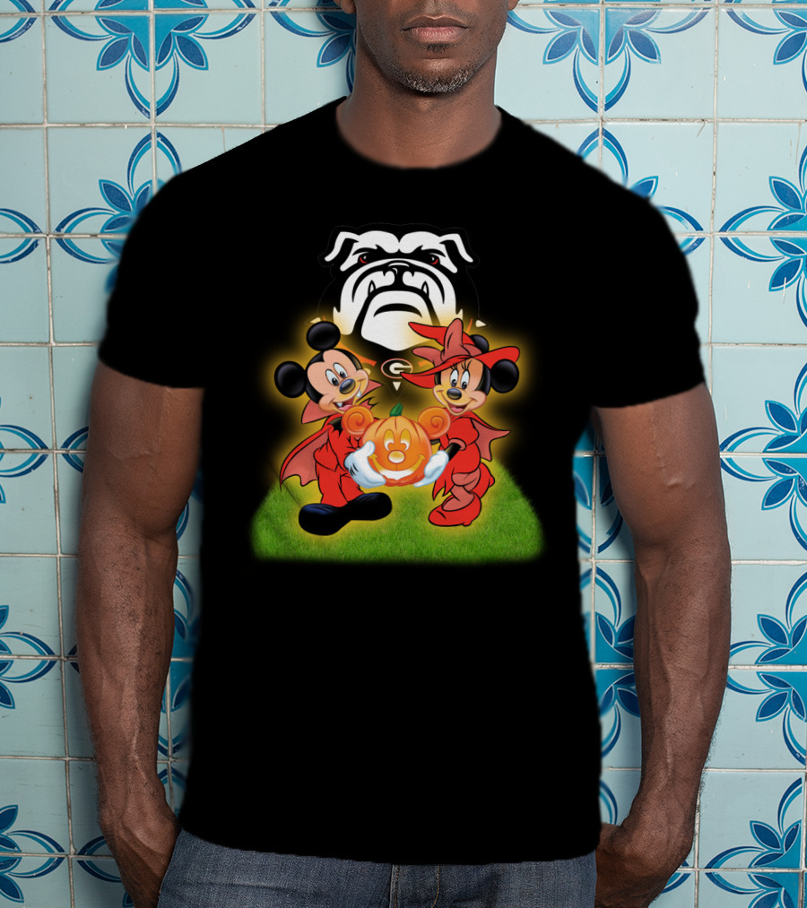 Halloween Georgia Bulldogs Mickey Minnie Pumpkin T-Shirt
