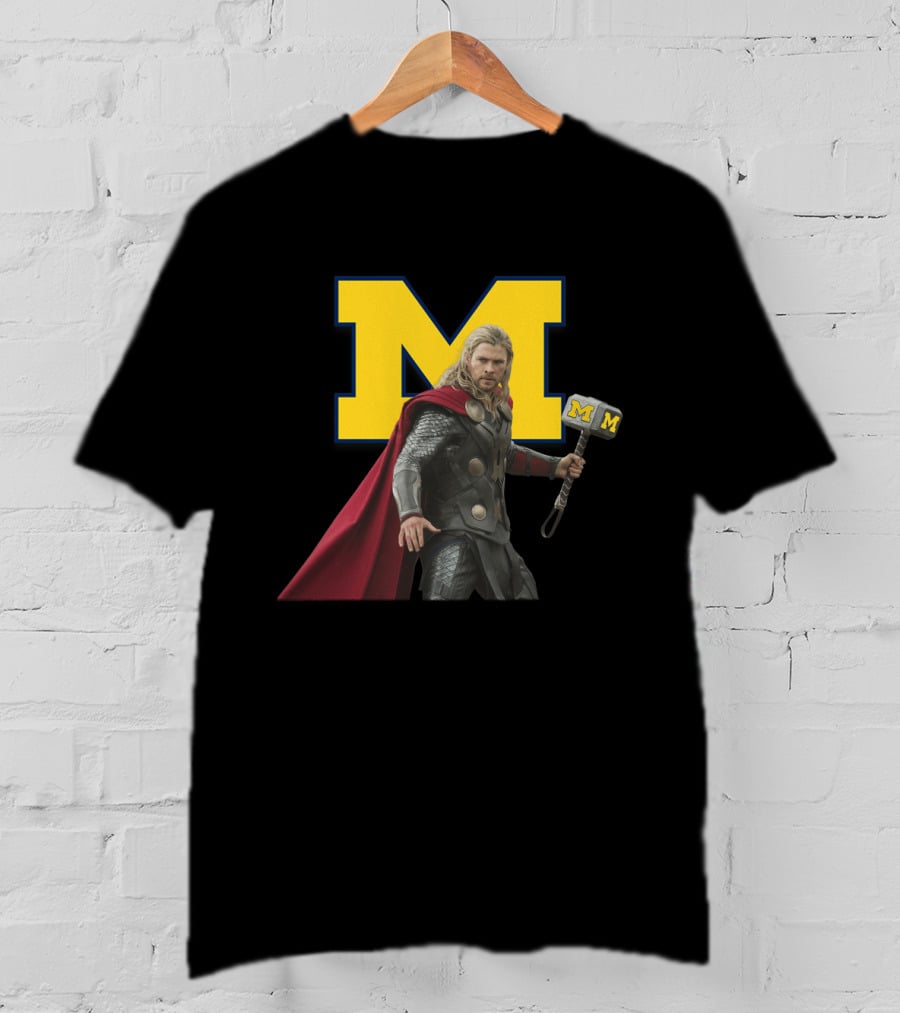 Michigan Wolverines Football M-Logo Thor Hammer Crossover T-Shirt