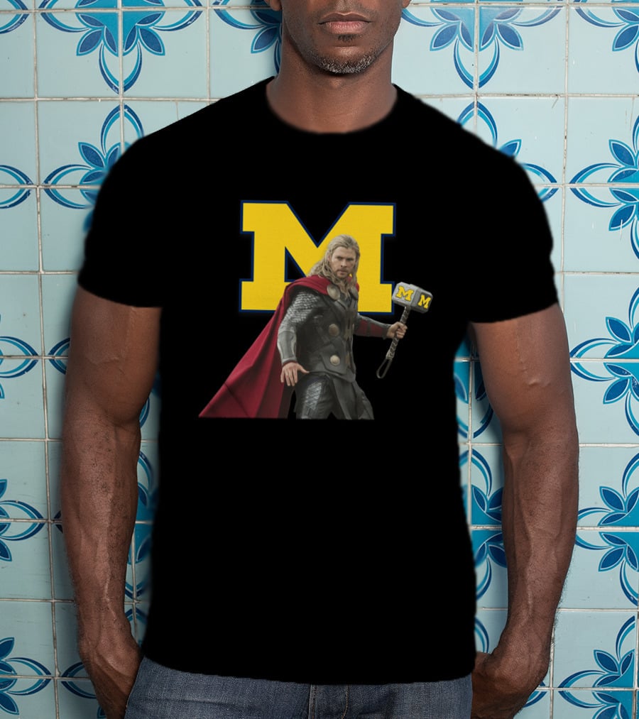 Michigan Wolverines Football M-Logo Thor Hammer Crossover T-Shirt