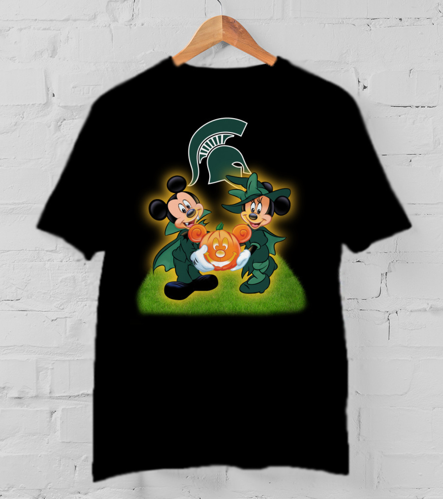 Halloween MSU Football Mickey Minnie Pumpkin Michigan Spartans T-Shirt