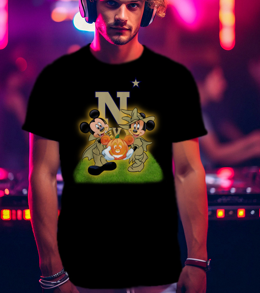 Navy Halloween Mickey Pumpkin Cartoon Star T-Shirt