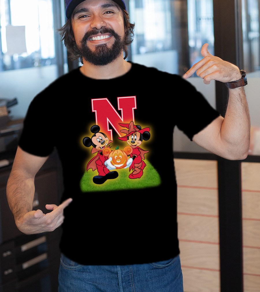 Halloween Nebraska Cornhuskers Football Mickey Minnie Pumpkin T-Shirt