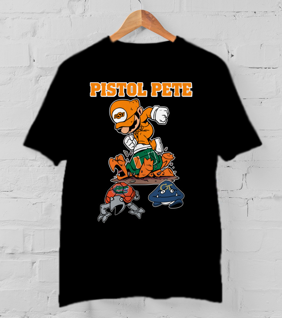 Pistol Pete Osu Football Cartoon Character Stomping Rivals T-Shirt