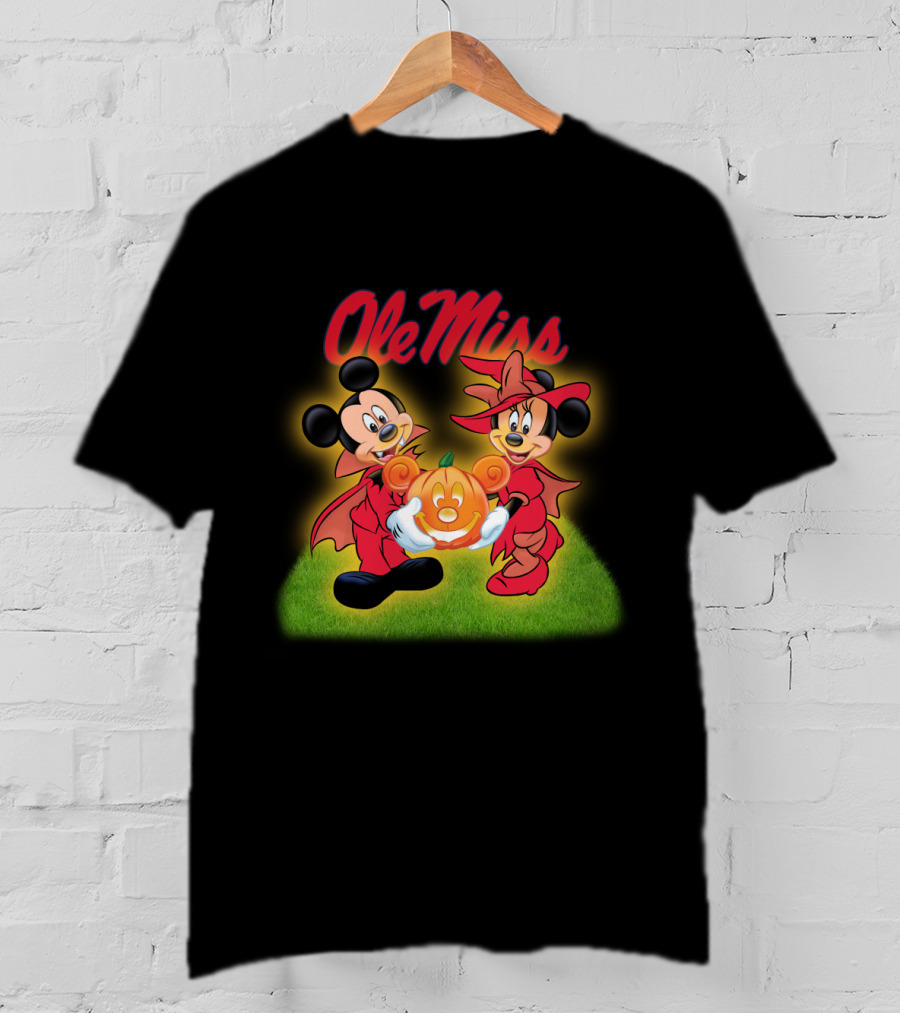 Ole Miss Halloween Disney Characters Holding Pumpkin T-Shirt