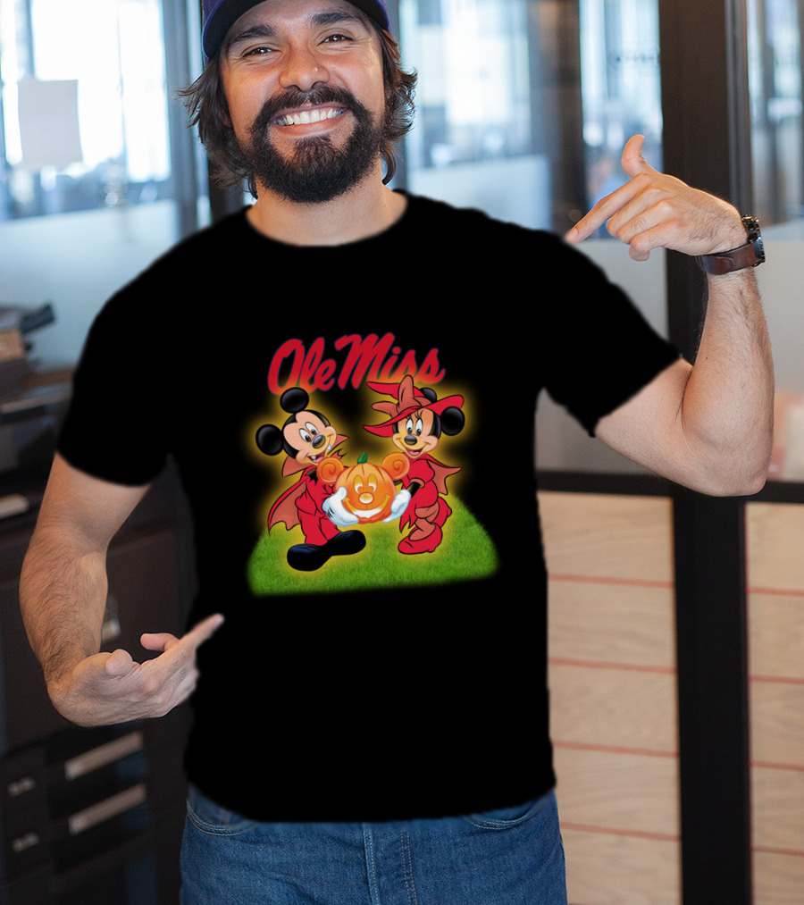 Ole Miss Halloween Disney Characters Holding Pumpkin T-Shirt