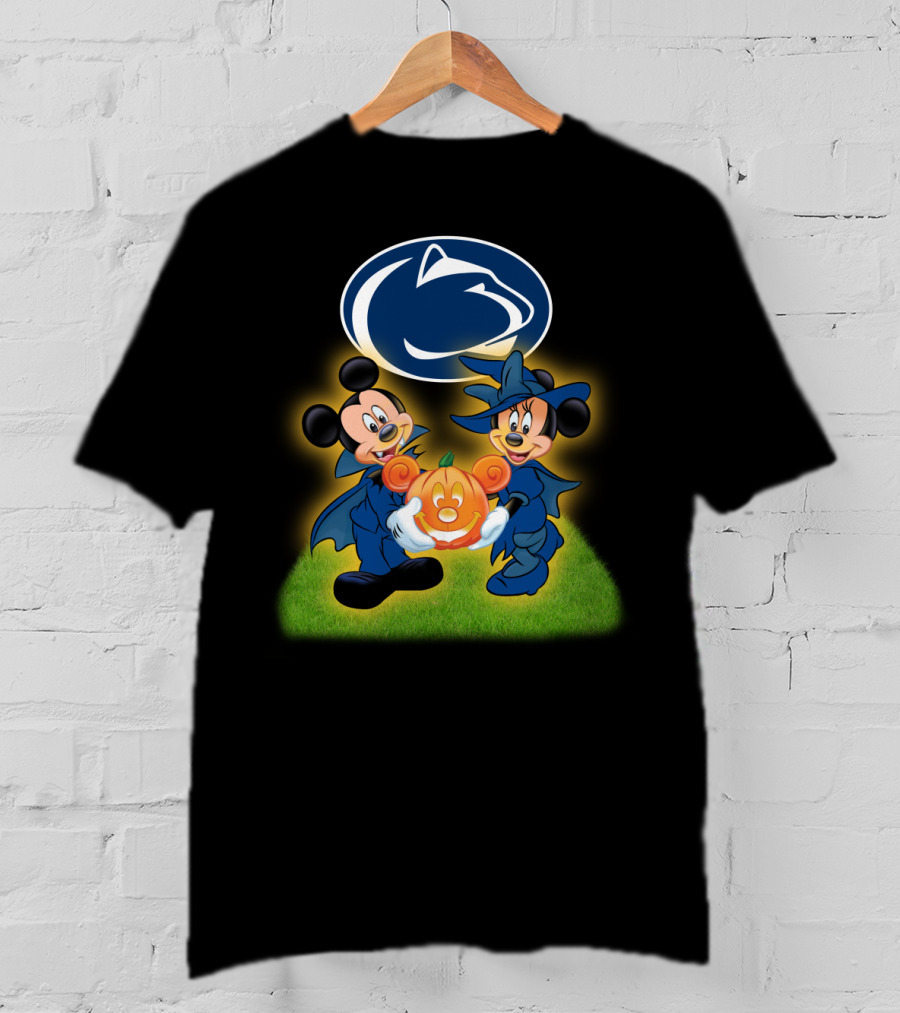 Penn State Nittany Lions Halloween With Mickey And Minnie Mouse Pumpkin T-Shirt