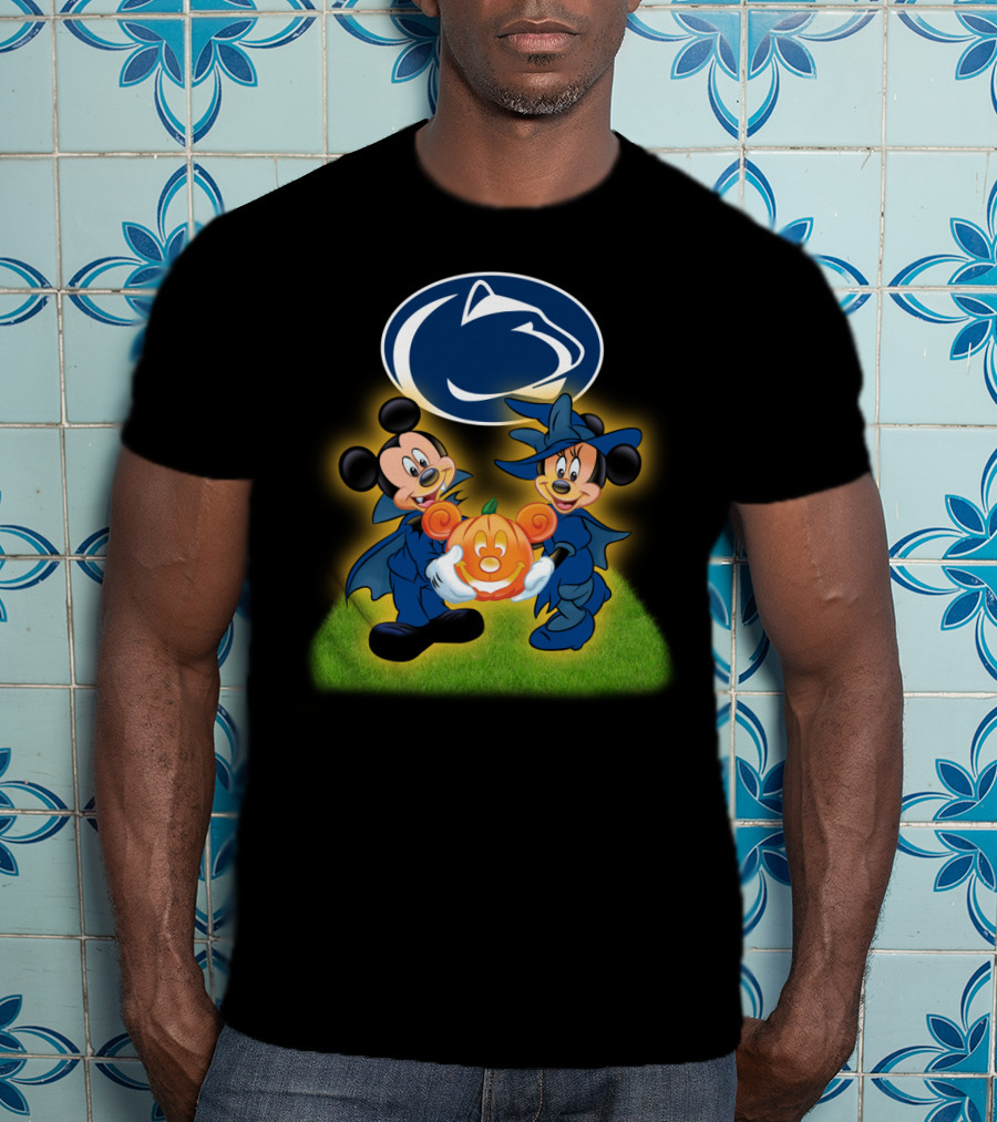 Penn State Nittany Lions Halloween With Mickey And Minnie Mouse Pumpkin T-Shirt