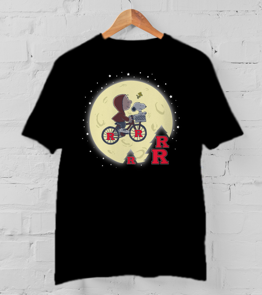 Rutgers Football Halloween Moon With Snoopy And Bicycle T-Shirt