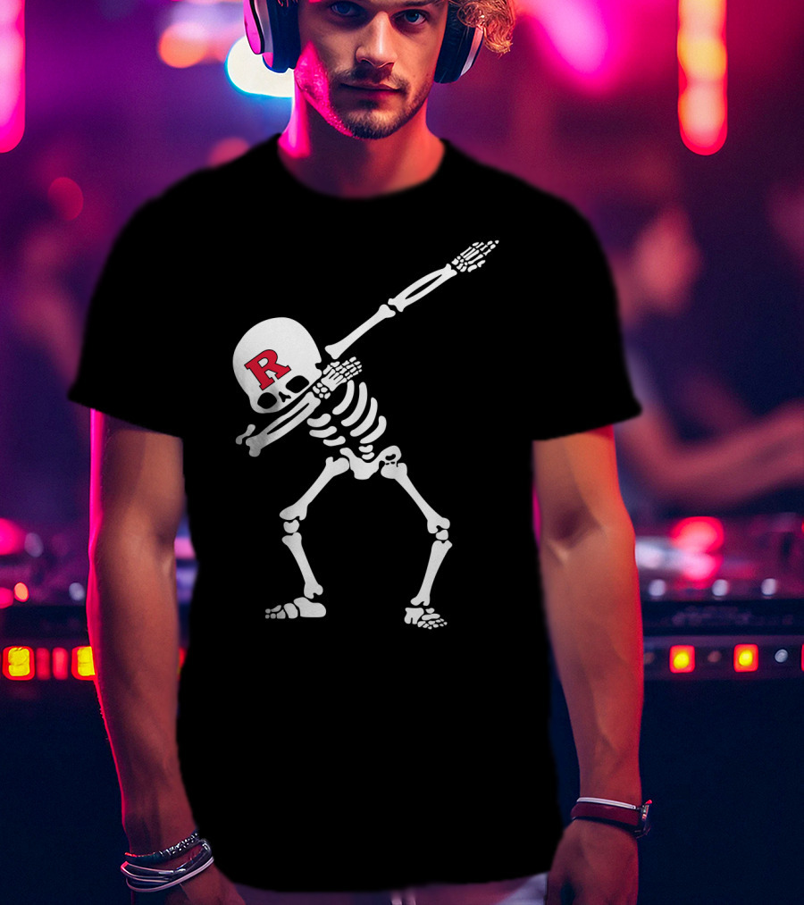 Rutgers Football Skeleton Dabbing With Red R Helmet T-Shirt