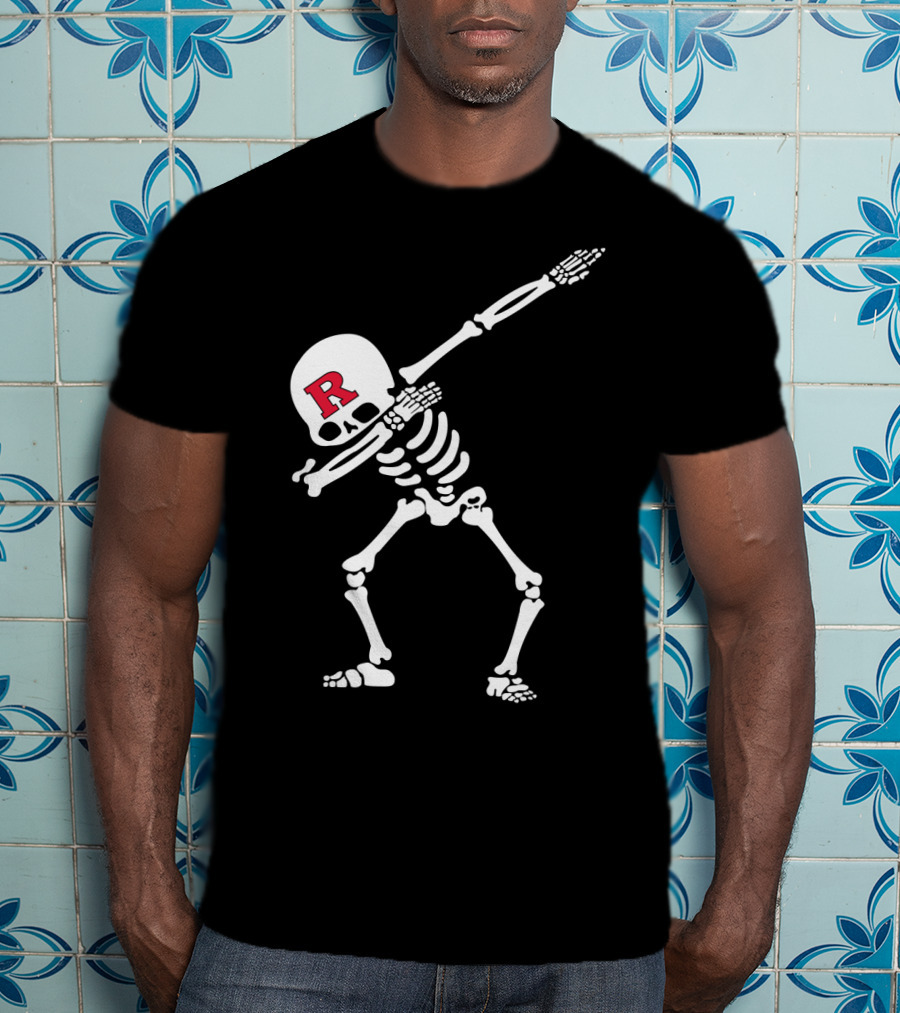 Rutgers Football Skeleton Dabbing With Red R Helmet T-Shirt