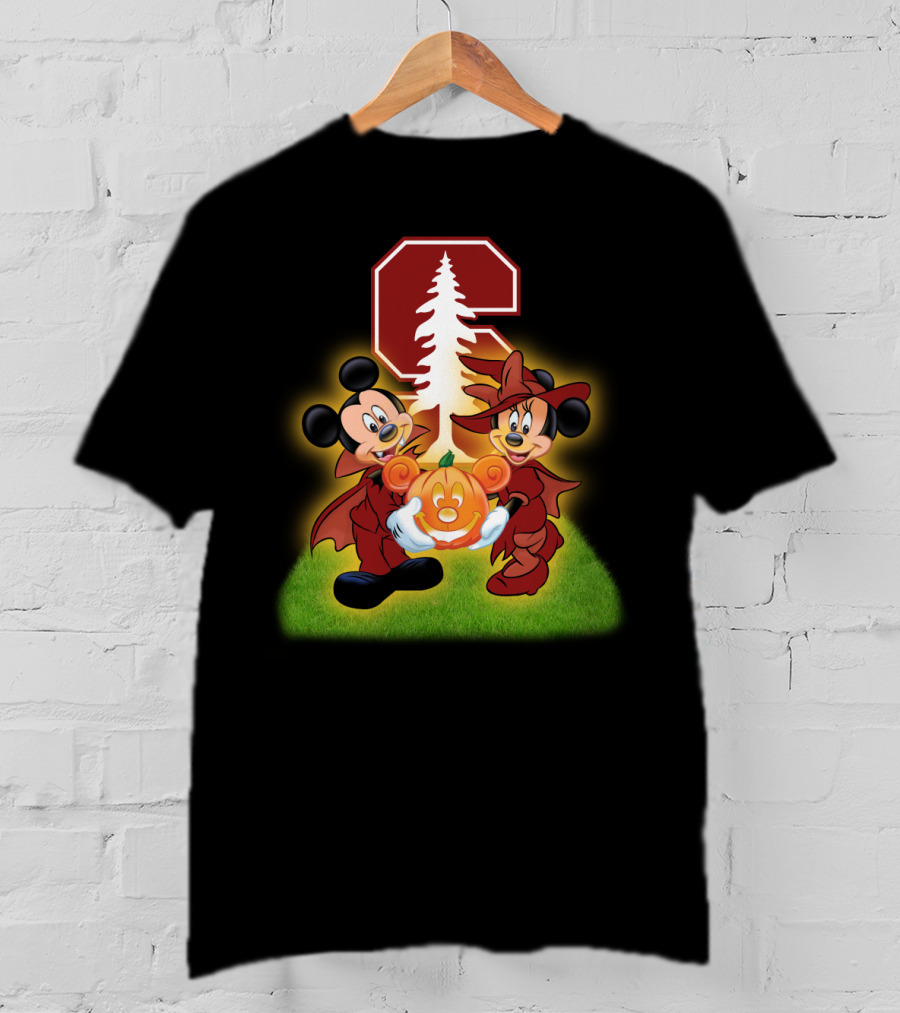 Stanford Football Halloween Mickey And Minnie With Pumpkin T-Shirt