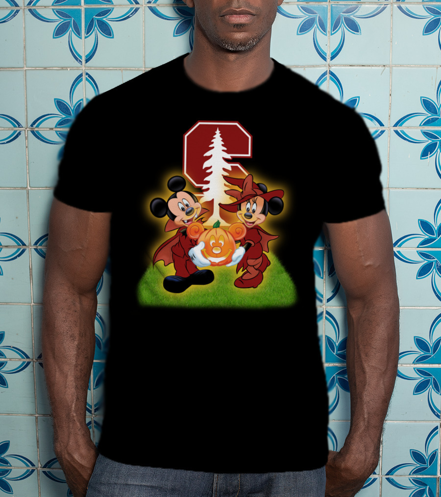 Stanford Football Halloween Mickey And Minnie With Pumpkin T-Shirt