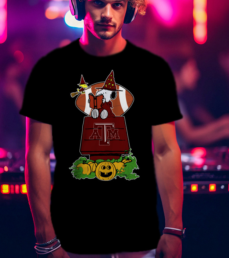 Halloween Texas A M Aggies Football Snoopy Wizard Pumpkins T-Shirt