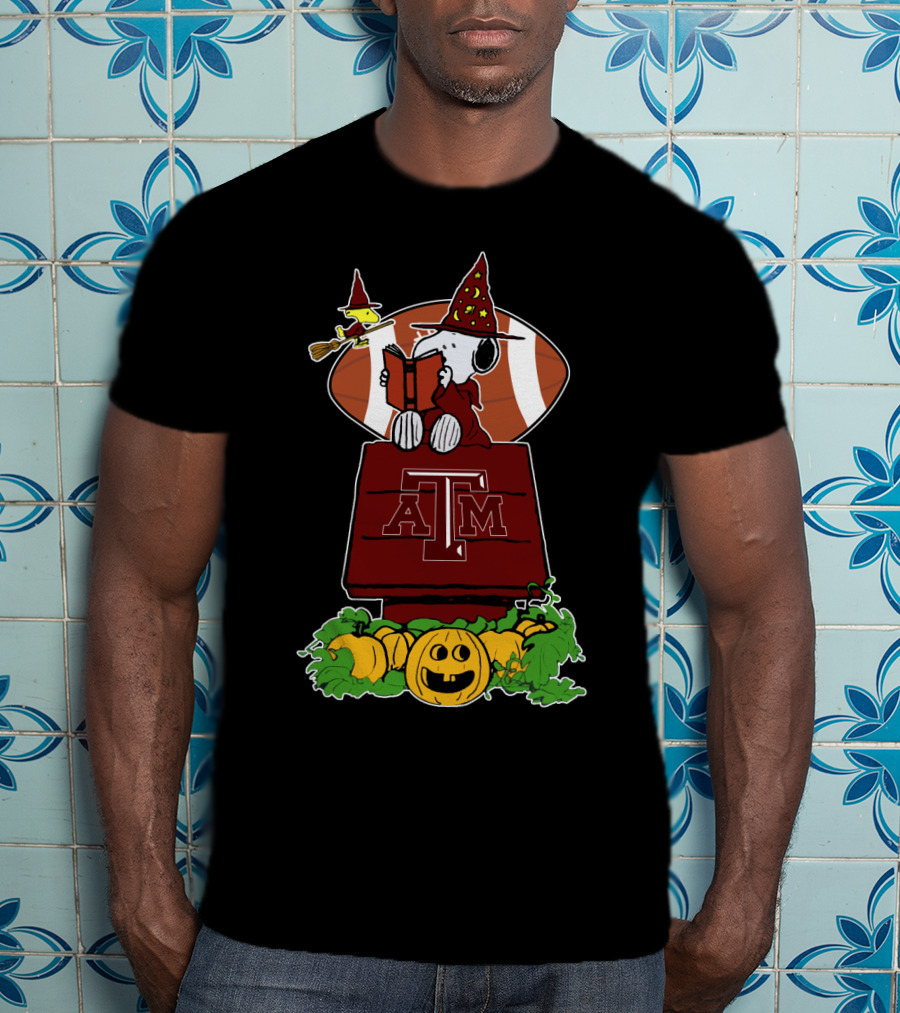 Halloween Texas A M Aggies Football Snoopy Wizard Pumpkins T-Shirt