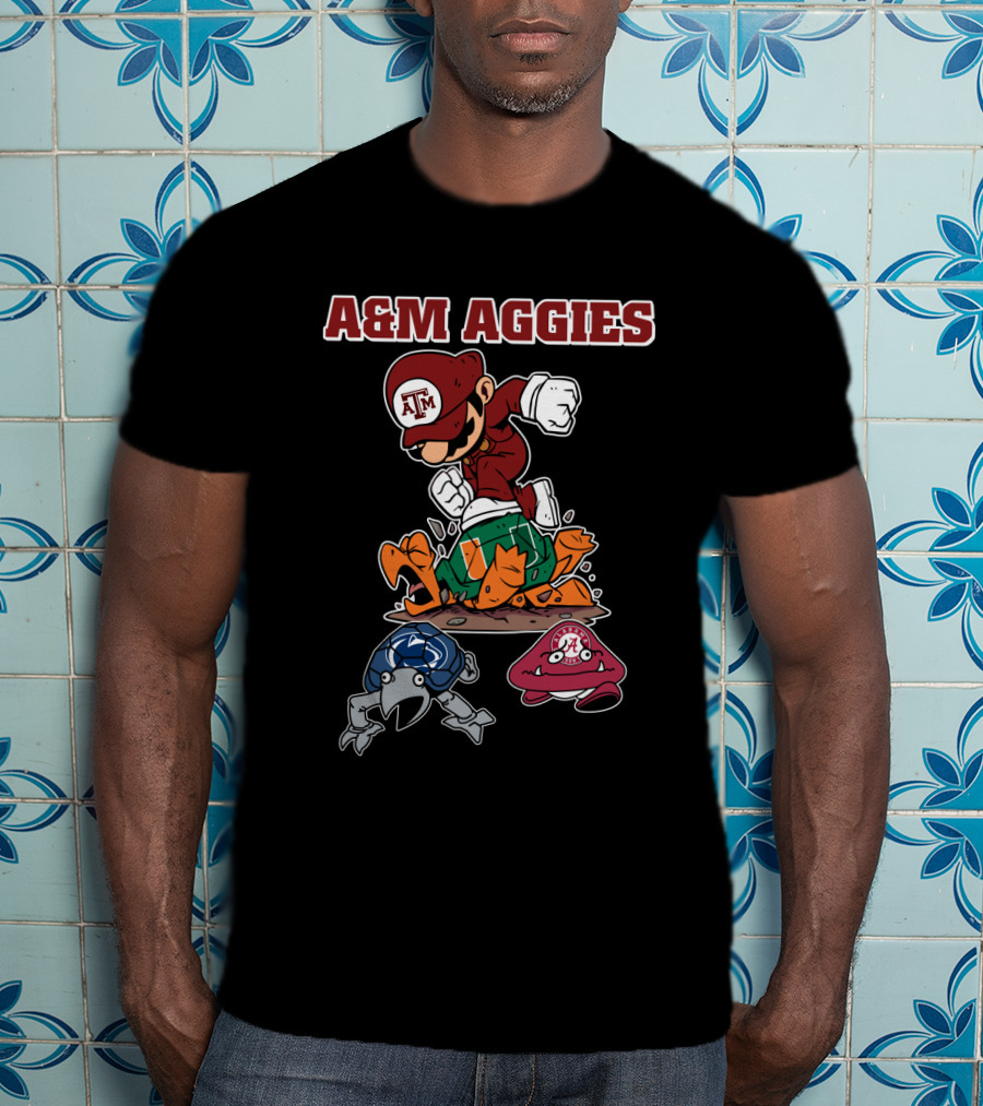 A&M Aggies Football Cartoon Character And Opponent Helmets T-Shirt