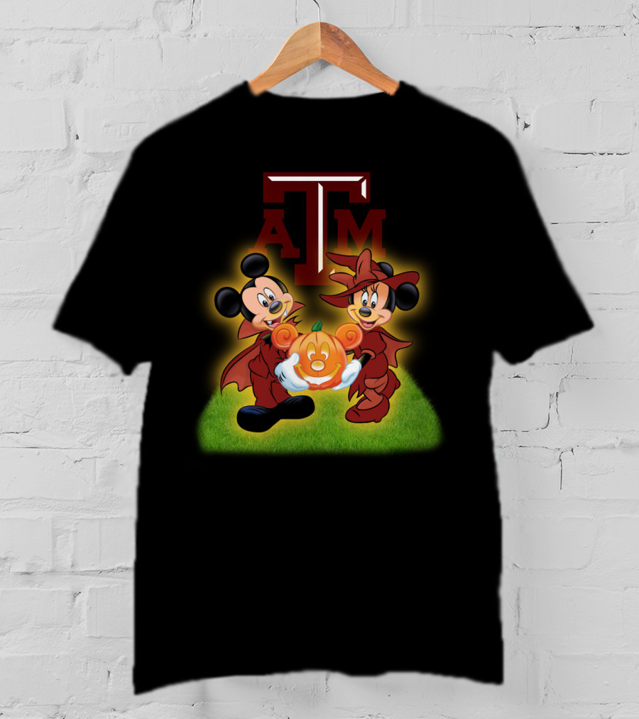 Texas A M Halloween Football Featuring Iconic Cartoon Characters With Pumpkin T-Shirt