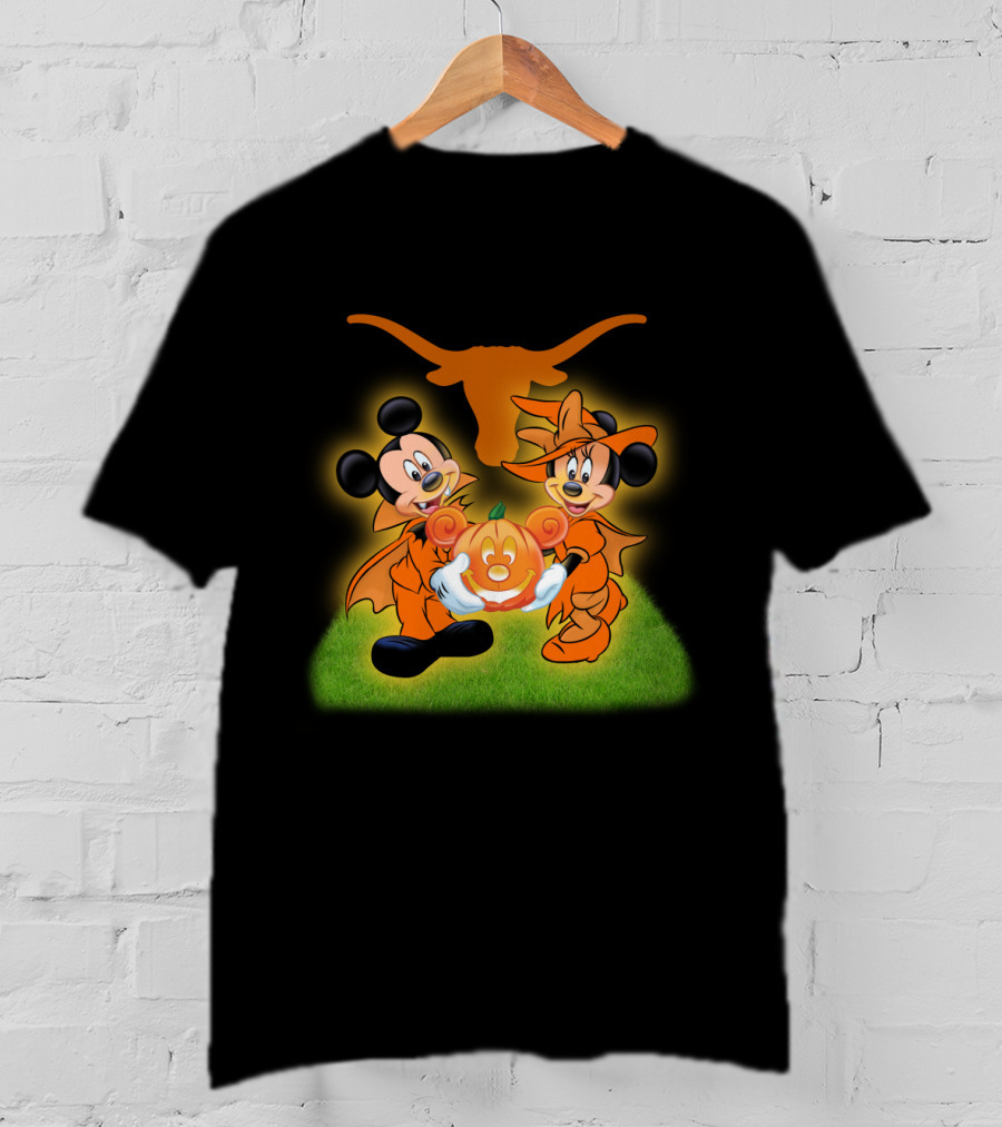 Halloween Texas Longhorns Mickey And Minnie Pumpkin Duo T-Shirt