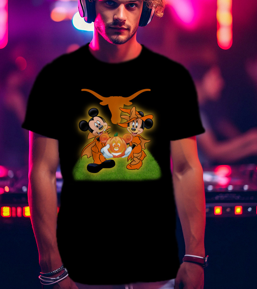 Halloween Texas Longhorns Mickey And Minnie Pumpkin Duo T-Shirt
