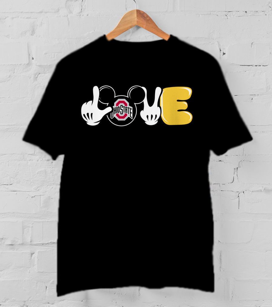 Love Ohio State Football Mickey Hands And Ears T-Shirt