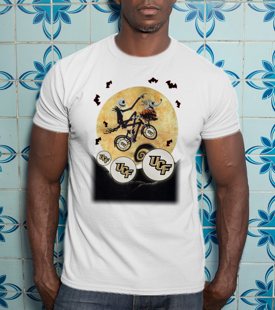 UCF Halloween Football Nightmare Bicycle Moon Scene T-Shirt
