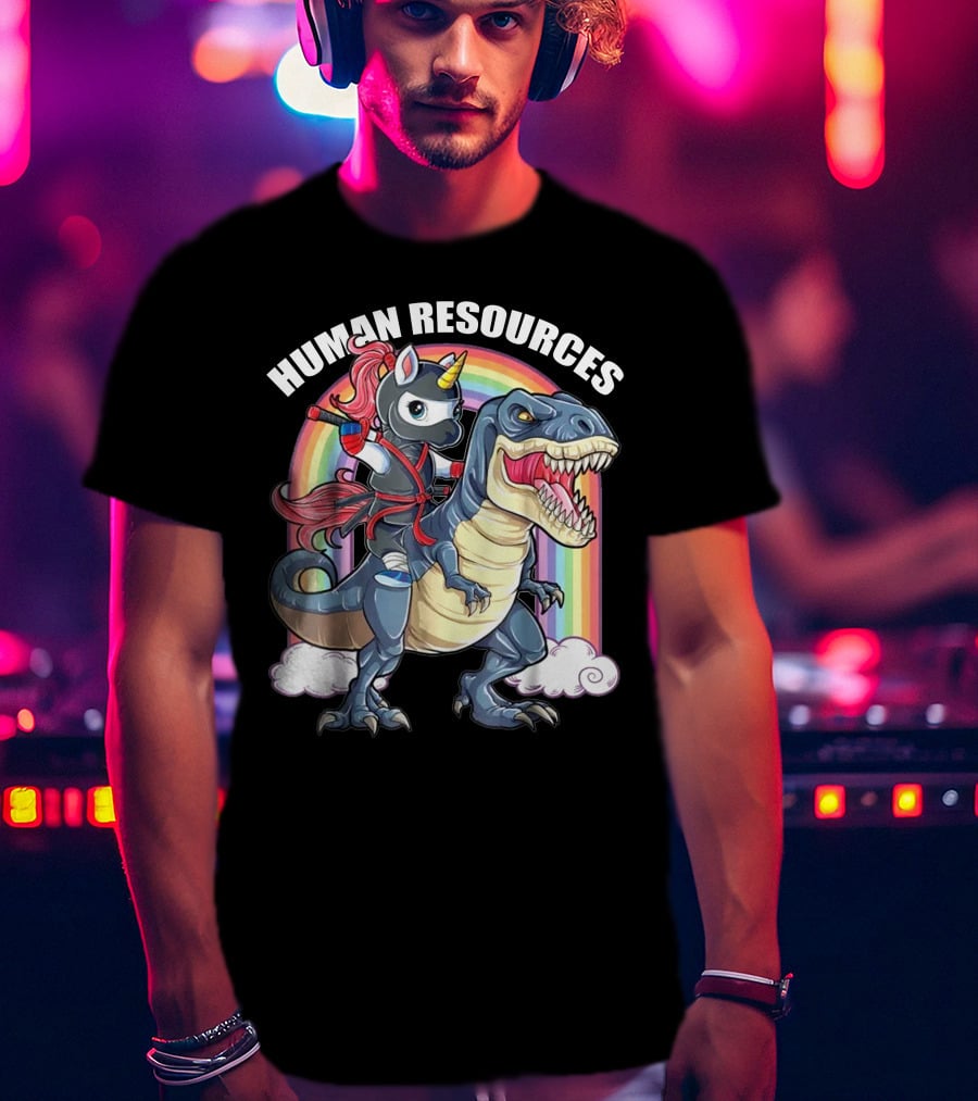 Unicorn Ninja Riding T-Rex With Rainbow T-Shirt