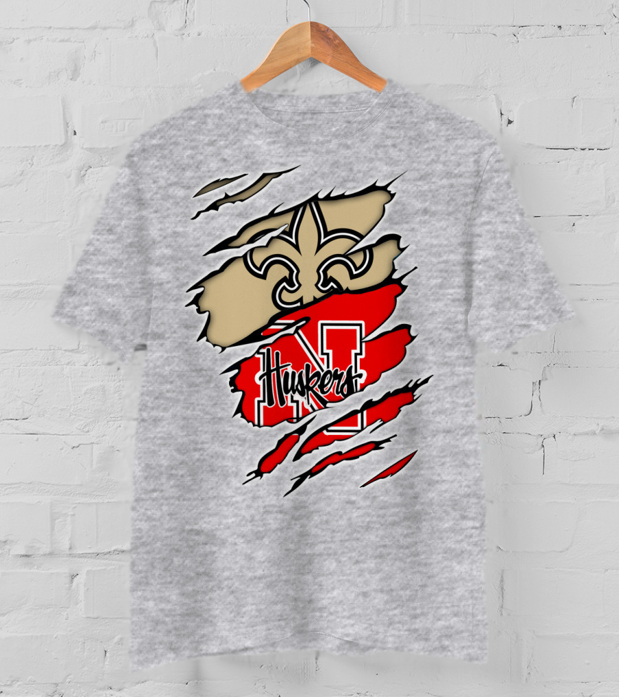 Saints Fleur-de-Lis And Huskers N Logo Combination T-Shirt