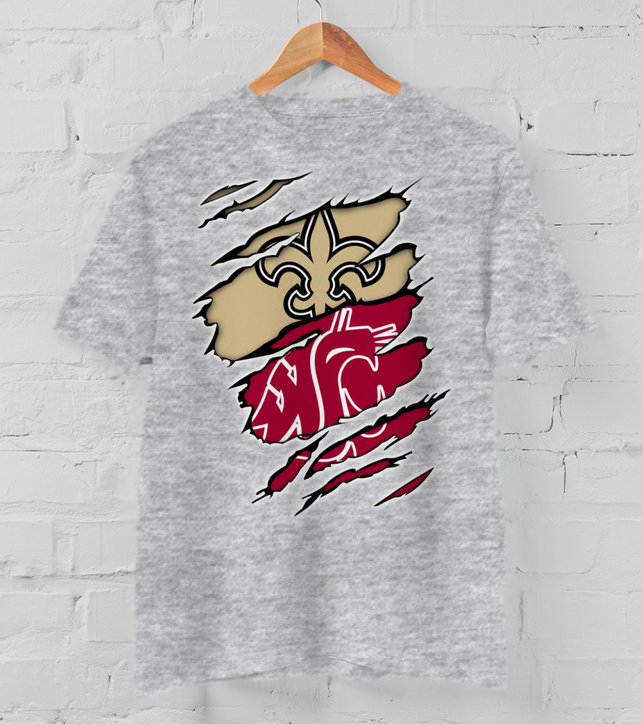 New Orleans Saints Washington State Cougars Fleur-de-Lis Logo Fusion T-Shirt